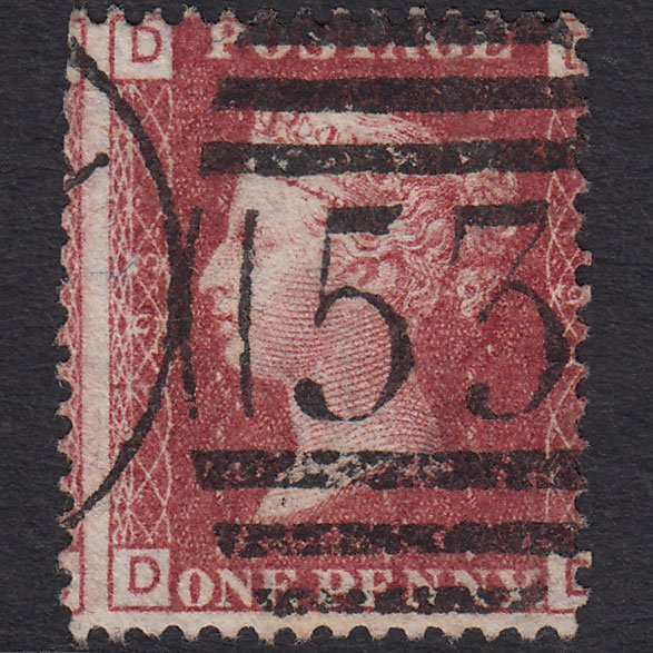 GB QV 1864 1d Lake-red (Plate 193) SG44-G1(2) DD FU Bath 53 Large Misperf