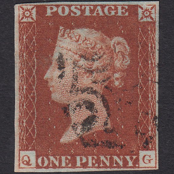 GB QV 1841 1d Red-brown (Plate 12) SG8-B1(1) QG FU 4 Margins Maltese Cross
