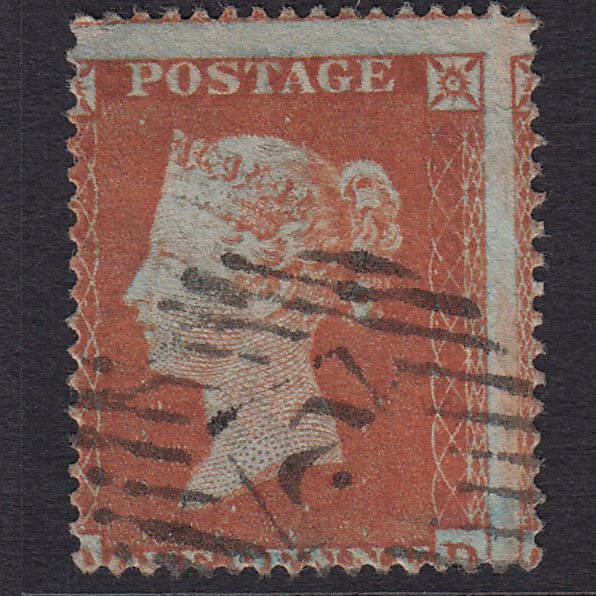 GB QV 1854 1d Red-Brown Plate 192 SG17-C1(1) OD FU Light Cancel 2 Misperf