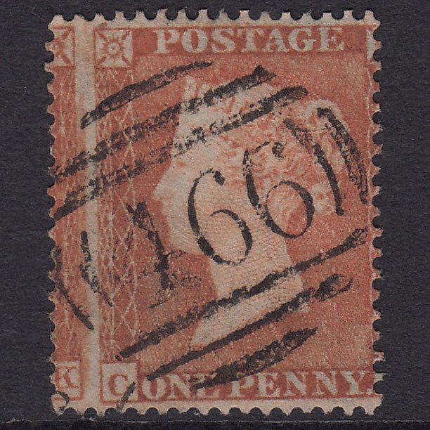 GB QV 1854 1d Pl 164 SG17-C1(1) Re-Entry CL FU Liverpool Spoon Misperf