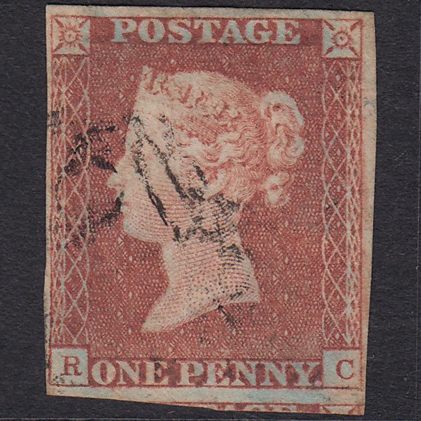 GB QV 1841 1d Red-Brown Plate 76 SG8-B1(1) RC GU 4 Margins Light Cancel