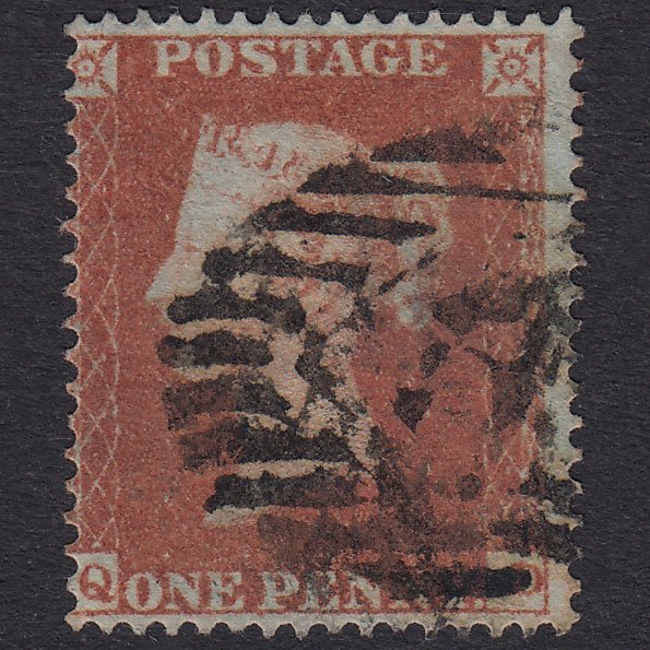 GB QV 1850 1d Red-Brown Archer Plate 97 SG16B-CE2 QD FU London IS Cancel