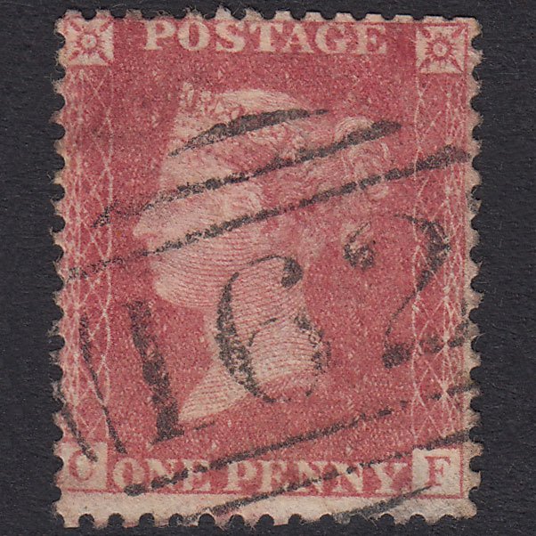 GB QV 1857 1d Pale Rose Plate 66 SG39-C10(3) CF GU Cardiff 162