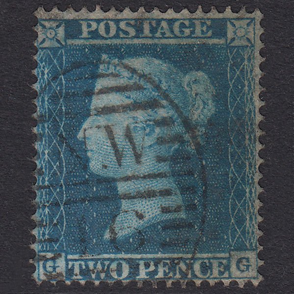 GB QV 1854 2d Blue Plate 5 SG20A-F4 GG FU London D&S Nw16 Well Centred