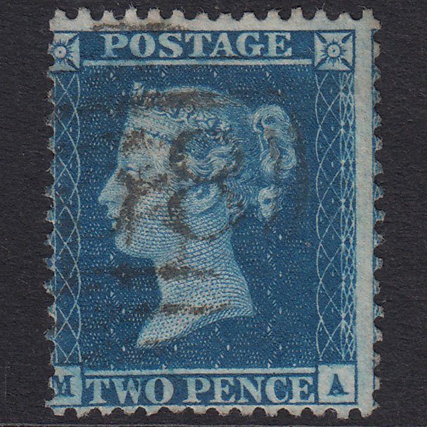 GB QV 1857 2d Blue Plate 6 SG35-F7 MA VFU