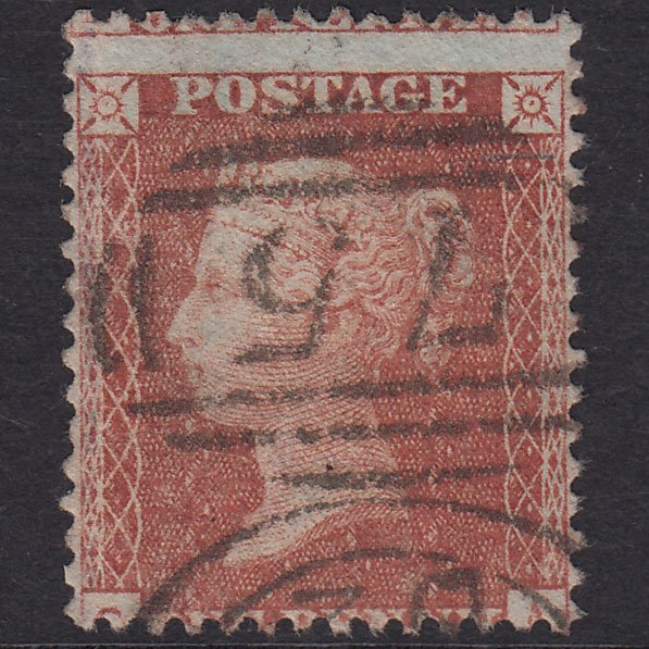 GB QV 1856 1d Red-Brown SG29-C8(1) ?A GU Birmingham 75 Misperf