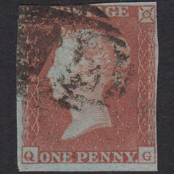 GB QV 1841 1d Red-Brown Plate 165 SG8-B2(1) QG-QH GU Nr 4 Margins