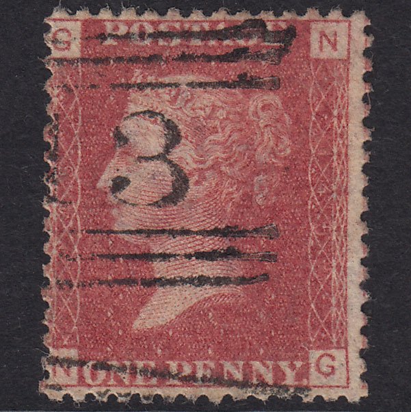 GB QV 1864 1d Lake-Red Plate 145 SG44-G1(2) NG FU Scotland
