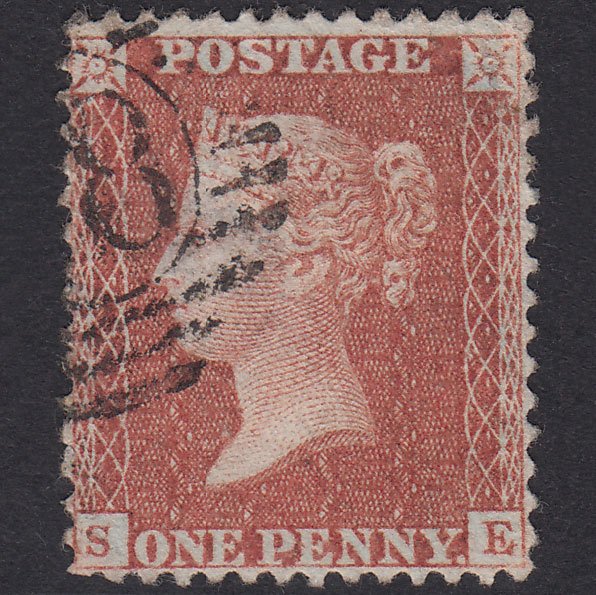 GB QV 1856 1d Red-Brown Plate 45 SG29-C8(1) SE GU London D&S Cancel