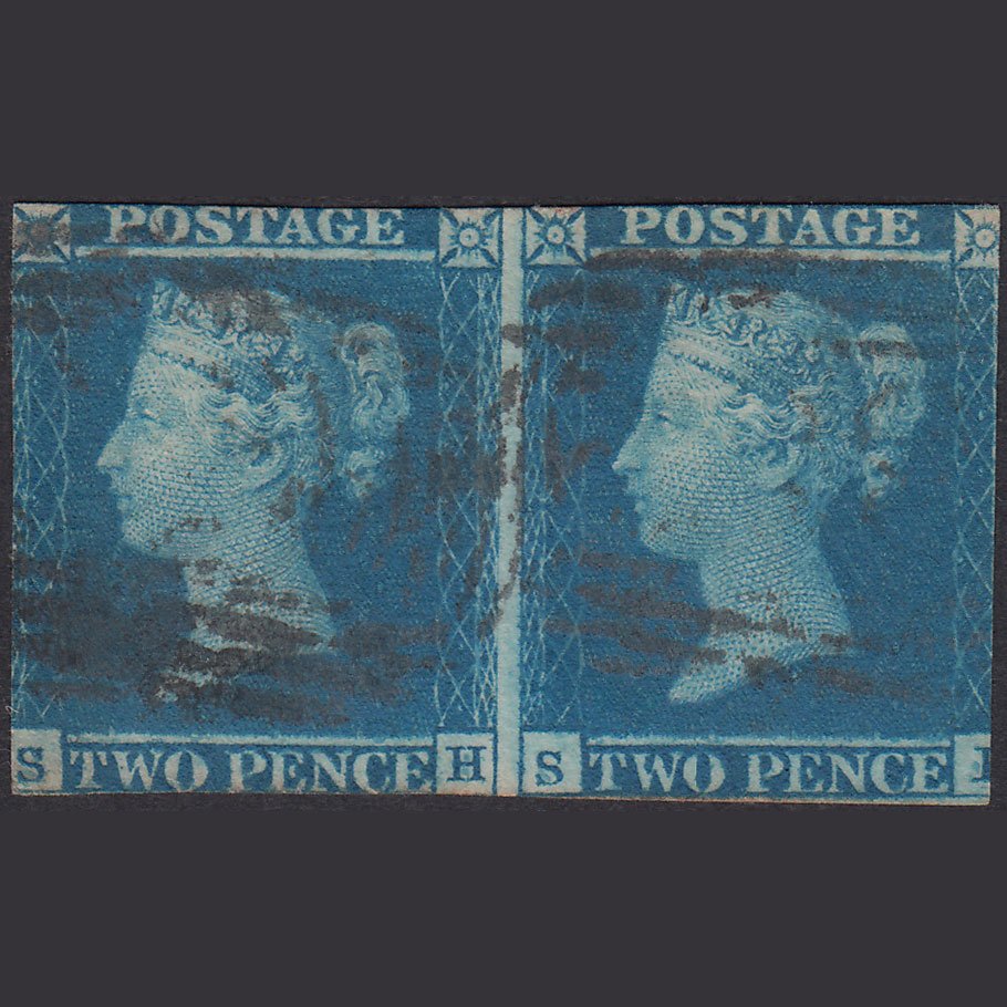 GB QV 1841 2d Blue Plate 3 SG14-E1(2) SH-SI GU Pair