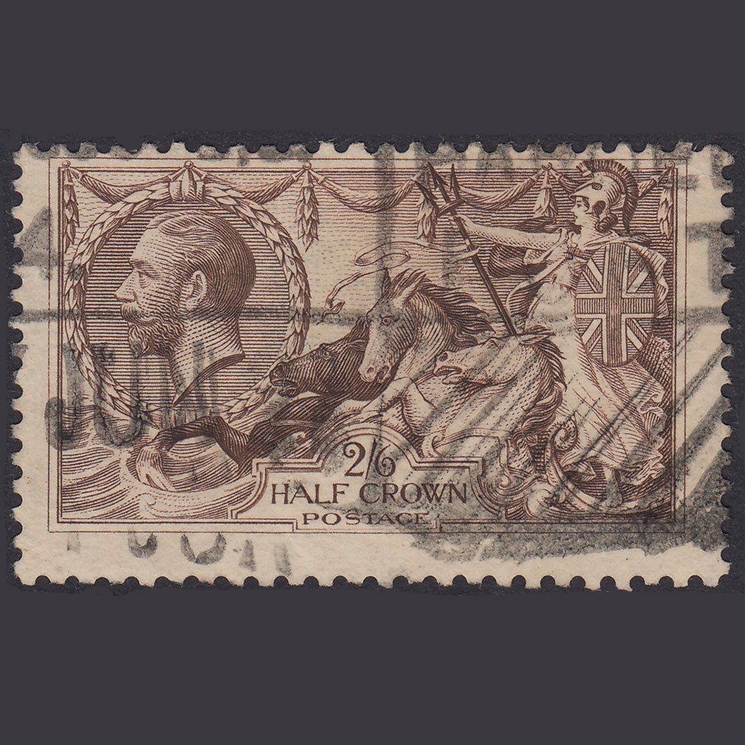 GB KG5 1918 2/6 Chocolate-Brown Seahorses SG414-N65(2) GU Parcel Cancel