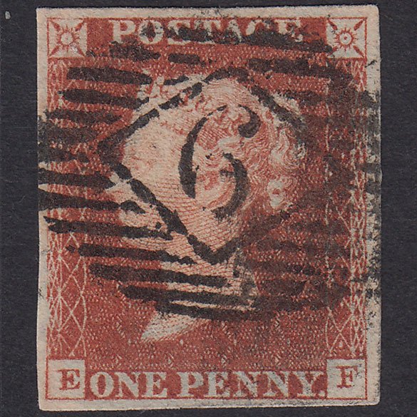 GB QV 1841 1d Red-Brown Plate 46 SG8-B1(1)-BS35 EF GU 4M Light Cancel