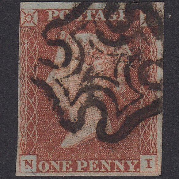 GB QV 1841 1d Red-Brown Plate 27 SG8-B1(1) Guideline NI FU Maltese Cross