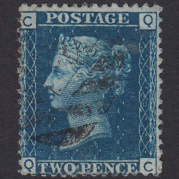 GB QV 1869 2d Blue Plate 13 SG46-G3 QC FU Light Cancel