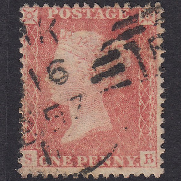 GB QV 1857 1d Pale Rose Plate 49 SGC9A(1) SB GU Cork 156 Irish Spoon