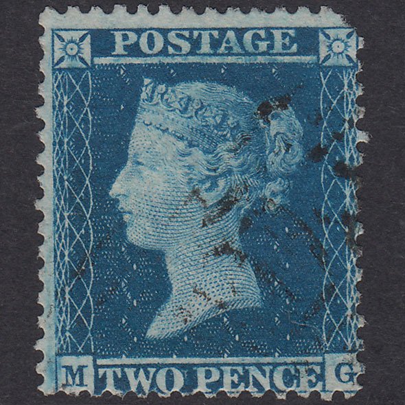 GB QV 1855 2d Blue Plate 5 SG34-F6(1) MG GU Light Cancel