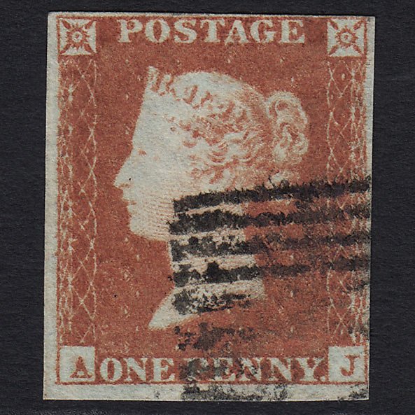 GB QV 1841 1d Red-brown (Plate 91) (SG8) 'AJ' FU 4 Margins Missing Imprimatur