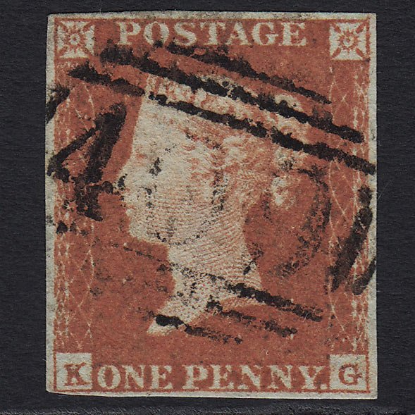 GB QV 1841 1d Red-brown (Plate 93) (SG8) 'KG' FU Jersey (409) 4M Imperf