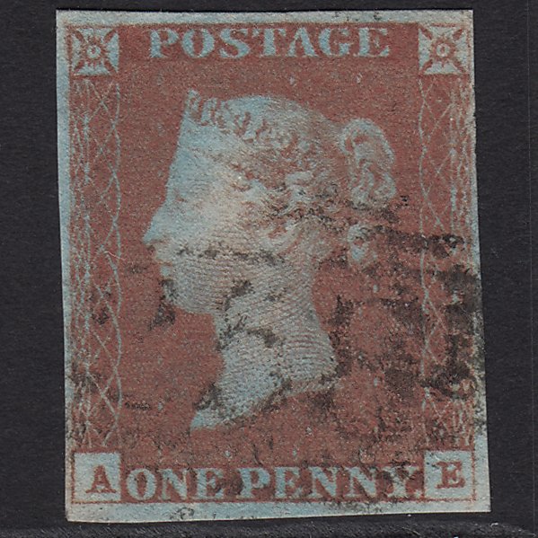 GB QV 1841 1d V Blued SG8a-B1(2) AE FU Missing Imprimatur 4M Dover 258