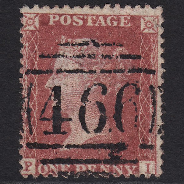 GB QV 1857 1d Rose-red (Plate 55) SG40-C10(1) PI GU Liverpool 466