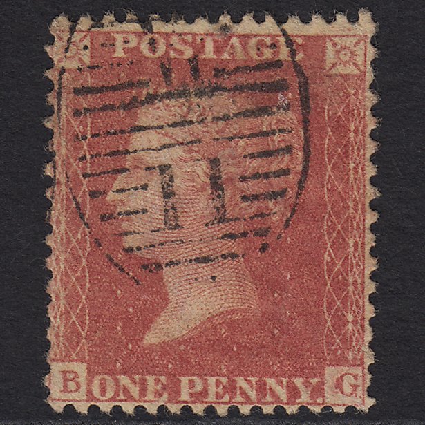 GB QV 1857 1d Rose-red (Plate 52) SG40-C10(1) BG FU London D&S Corrosion Marks