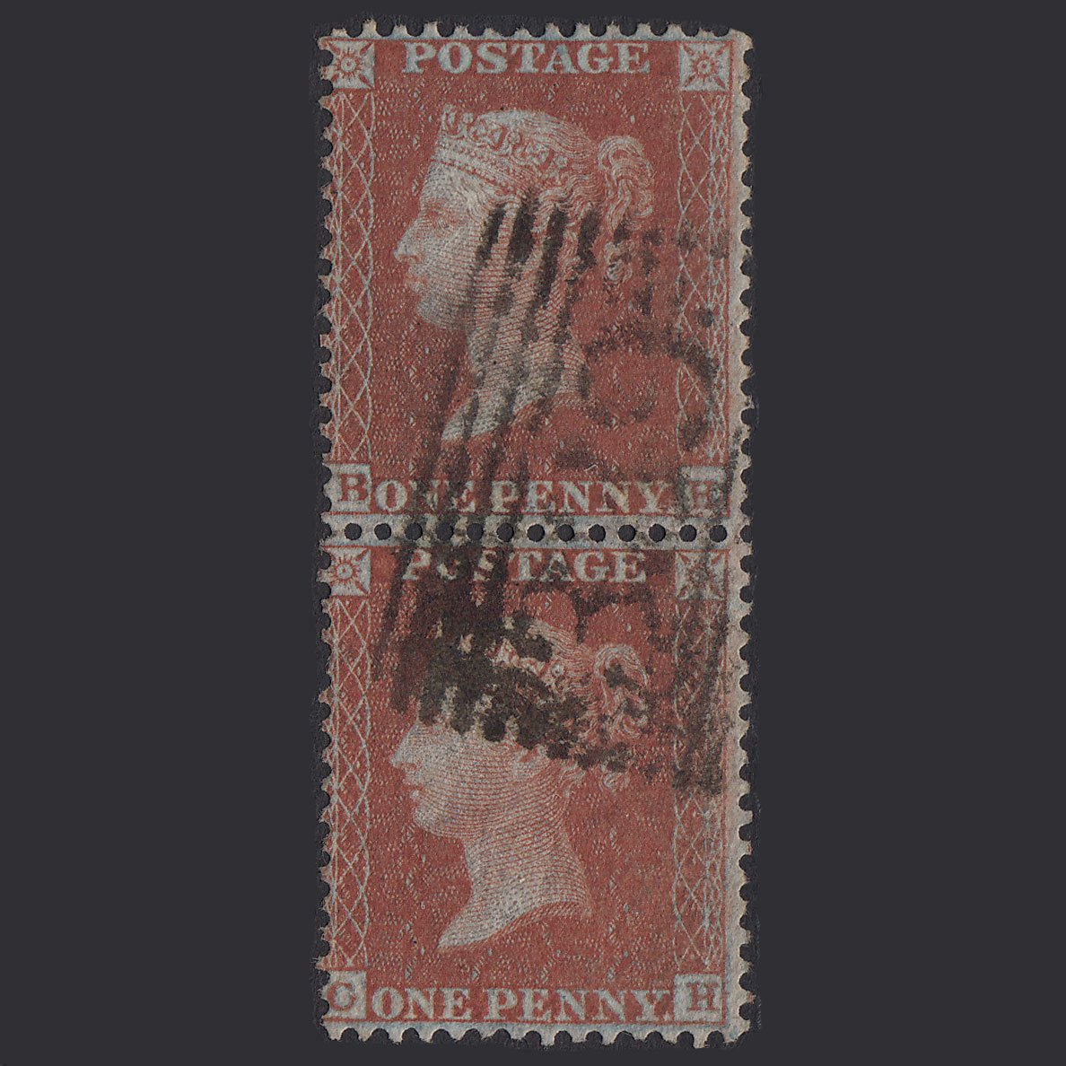 GB QV 1855 1d Red-brown (Plate 5) SG24-C3(1) BH-CH FU Pair Wick 339