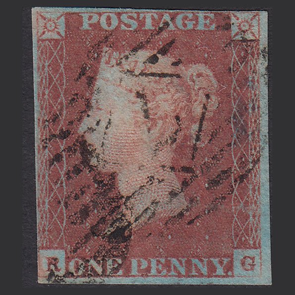 GB QV 1841 1d Very Blued (Plate 84) SG8a-B1(2) RG GU 4M Imperf London IS 7