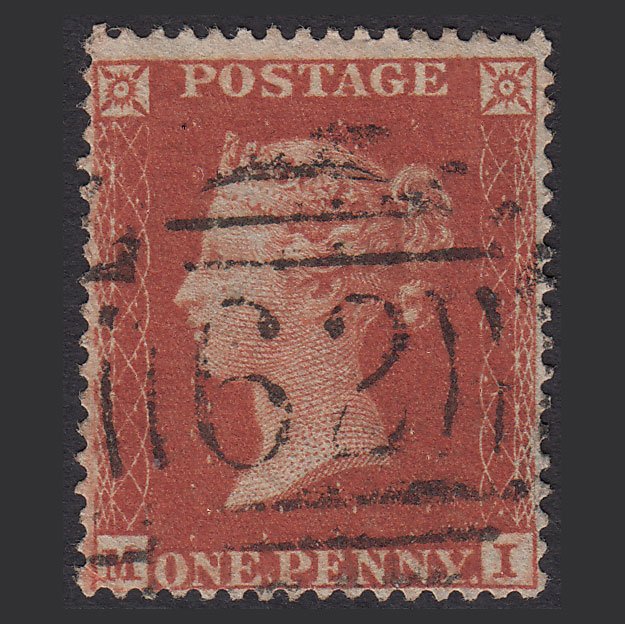 GB QV 1854 1d Brick-red (Plate 194) SG17-C1(3) MI VFU Belfast 62 Irish Spoon