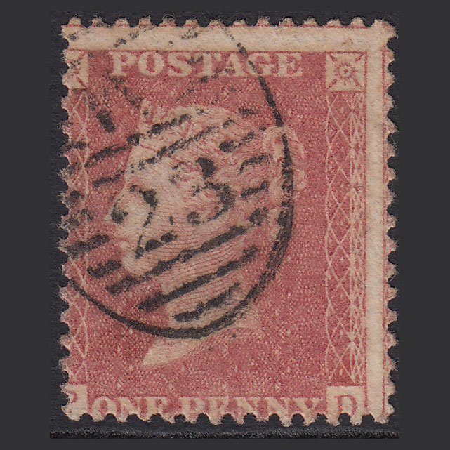 GB QV 1857 1d Rose-red SG40-C10(1) PD GU London D&S W23 Misperf