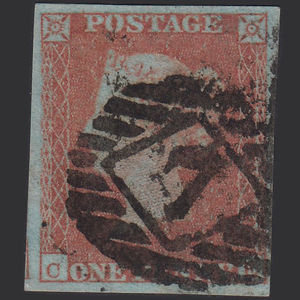 GB QV 1841 1d Very Blued (Plate 104) SG8a-B1(2) CE GU 4M Imperf London IS 7