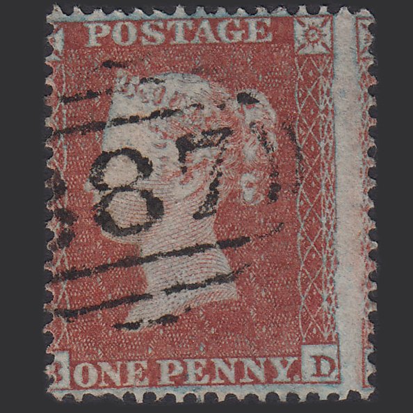 GB QV 1854 1d Red-brown (Plate 197) SG17-C1(1) Framed Reverse BD FU Misperf