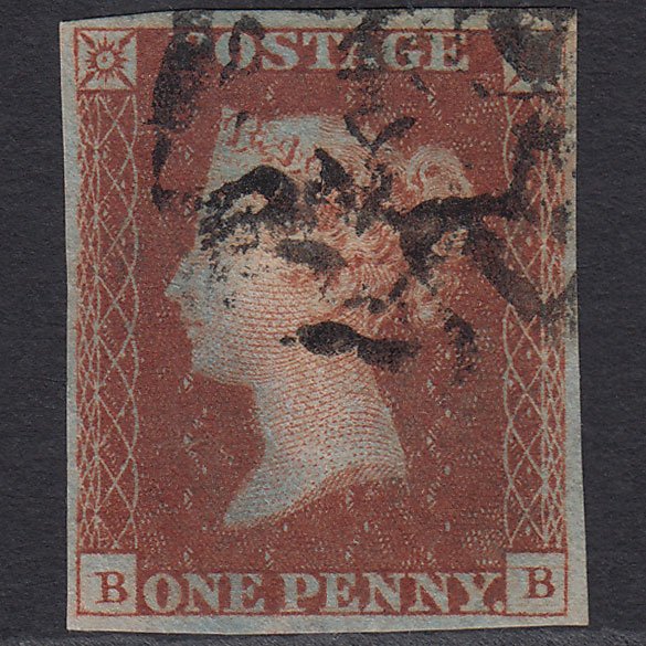 GB QV 1841 1d Red-brown (Plate 19) SG8-B1(1) BB FU 4 Margins Maltese Cross