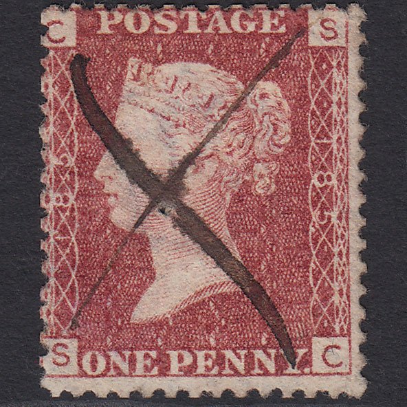 GB QV 1864 1d Lake-red (Plate 185) SG44-G1(2) SC GU Pen Cancel Pinhole
