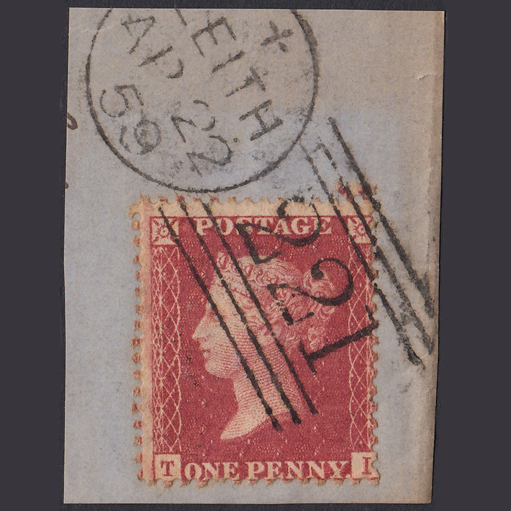 GB QV 1857 1d Rose-red (Plate 48) SG40-C10(1) TI FU Leith 221 on Piece