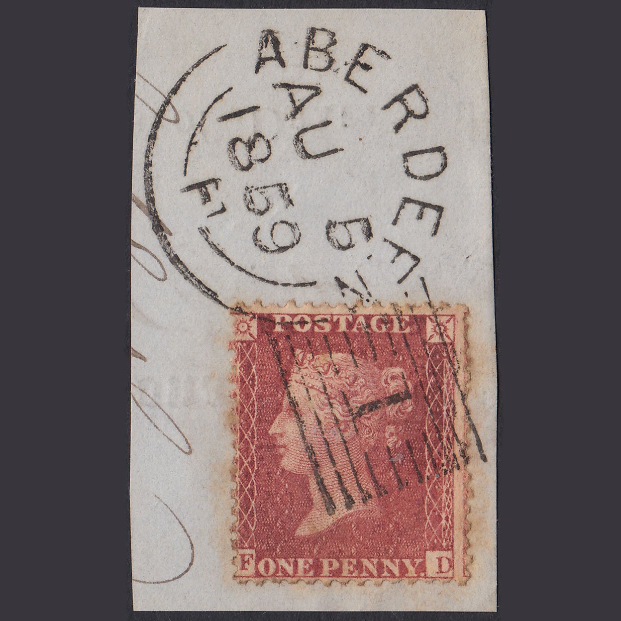 GB QV 1857 1d Rose-red (Plate 56) SG40-C10(1) FD GU Aberdeen 1 on Piece