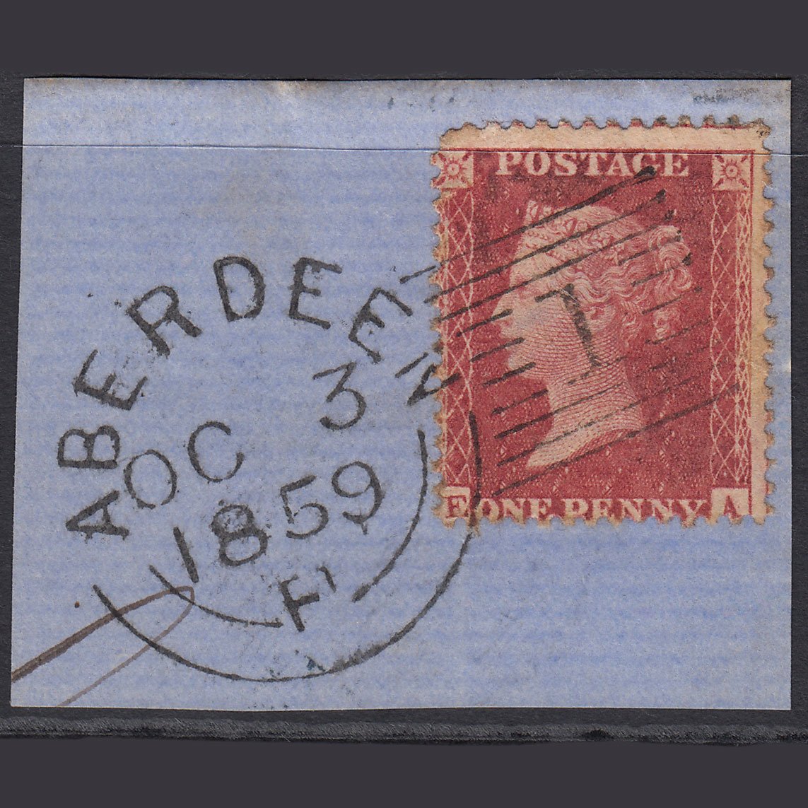 GB QV 1857 1d Rose-red (Plate 58) SG40-C10(1) EA GU Aberdeen 1 on Piece