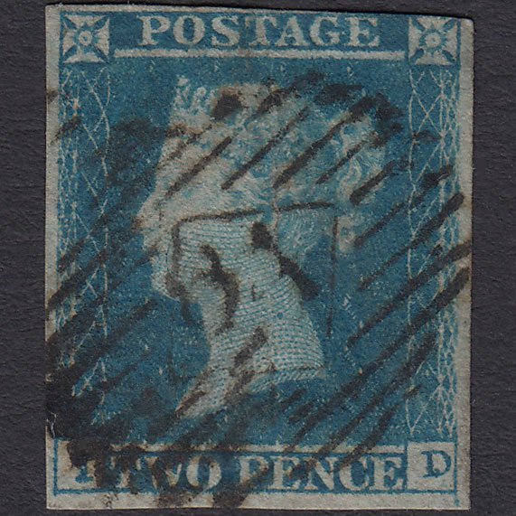 GB QV 1841 2d Blue (Plate 4) SG14-E1(2) ID GU nr 4 Margins London IS Cancel