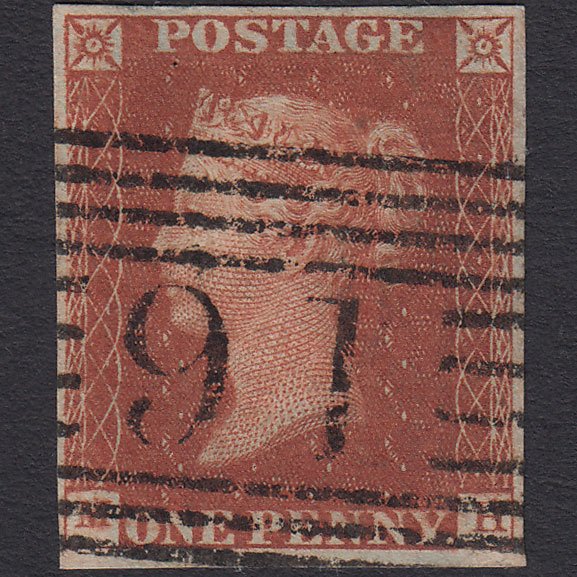 GB QV 1841 1d Deep Red-brown (Plate 36) SG10-B1(4) MH VFU 4M Cupar Angus 91
