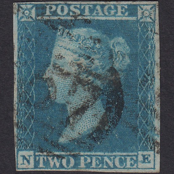 GB QV 1841 2d Blue (Plate 3) SG14-E1(2) NE FU 4 Margins