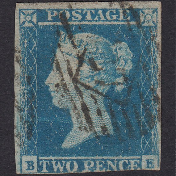 GB QV 1841 2d Blue (Plate 4) SG14-E1(2) BE GU 3 Margins London IS 27