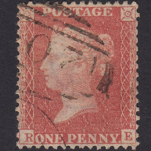GB QV 1857 1d Plate 34 SGC9(3) RE GU Cirencester 204 Perfect Centring