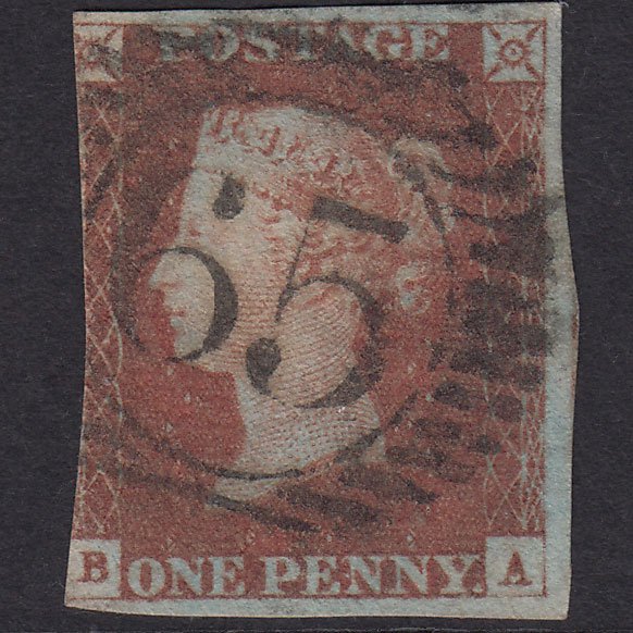 GB QV 1841 1d Red-Brown Plate 74 SG8-B1(1) BA GU 3 Margins London D&S 65
