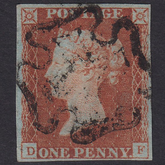 GB QV 1841 1d Red-Brown Plate 20 SG8-B1(1) DF VFU 4 Margins Maltese Cross