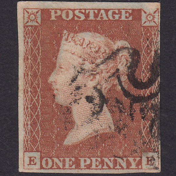 GB QV 1841 1d Red-Brown Plate 25 SG8-B1(1) EE FU 4 Margins MX Later State