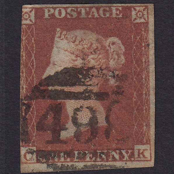 1841 1d Red-Brown Plate 155 SG8-B2(1) CK GU 3 Margins Manchester 498