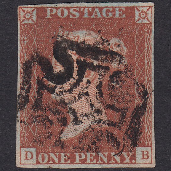 GB QV 1841 1d Red-Brown Plate 28 SG8-B1(1) DB GU 4 Margins Maltese Cross