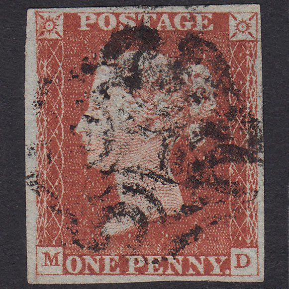 GB QV 1841 1d Red-Brown Plate 38 SG8-B1(1) MD FU 4 Margins Maltese Cross