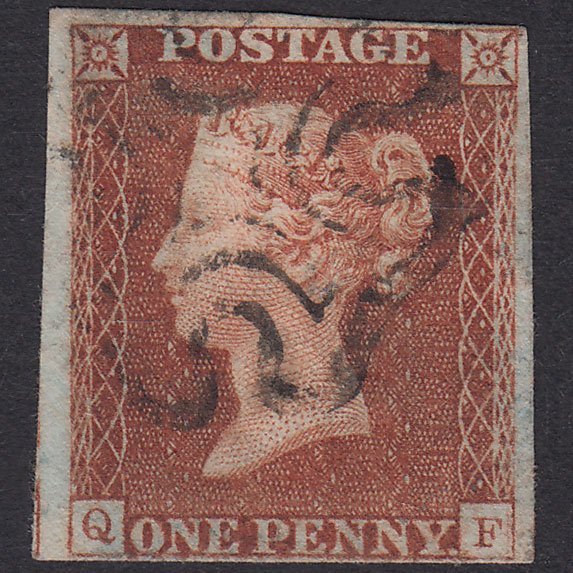 GB QV 1841 1d Red-Brown Plate 18 SG8-B1(1) Guideline QF FU 4M MX