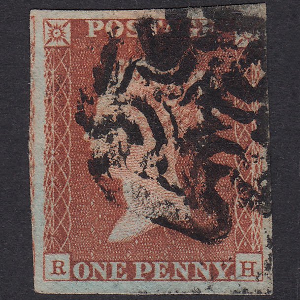 GB QV 1841 1d Red-Brown Plate 19 SG8-B1(1) RH GU 4 Margins Maltese Cross