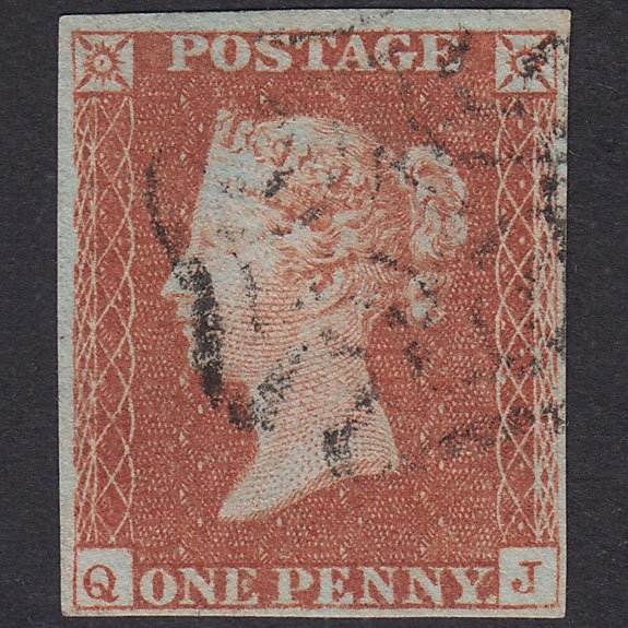 GB QV 1841 1d Red-Brown Plate 20 SG8-B1(1) QJ FU 4 Margins Maltese Cross